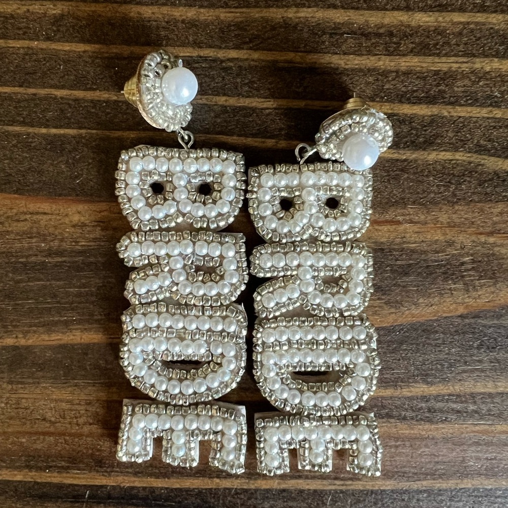 Silver and White Bride Earrings